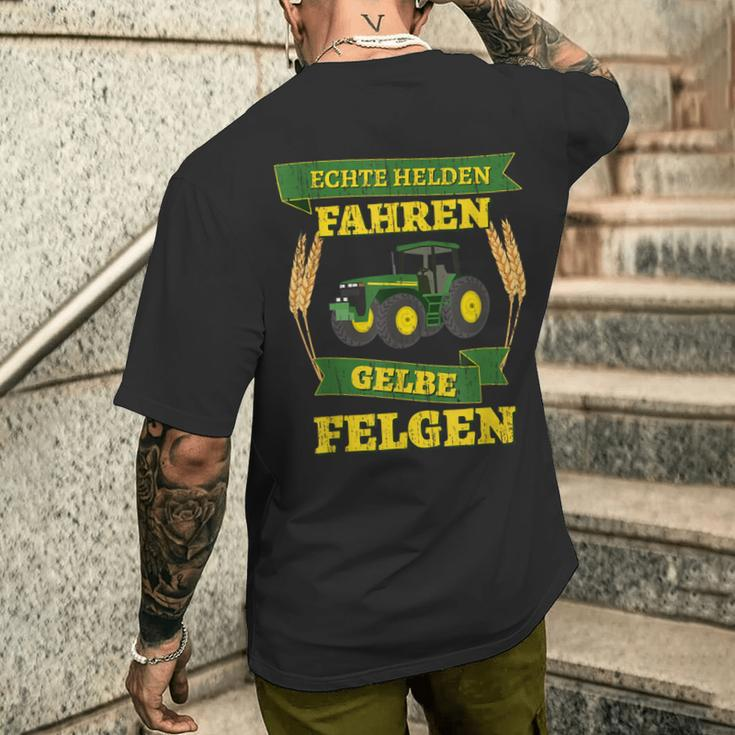Gülle Evolution Biobauer Echte Helden Fahren Yellow Rims Short-Sleeved T-Shirt mit Rückendruck Geschenke für Ihn