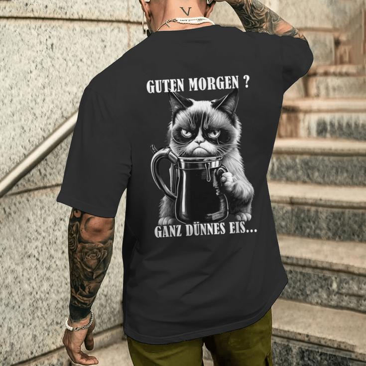 Guten Morgen Ganz Thin Eis German Language Cat Kaffee Black T-Shirt mit Rückendruck Geschenke für Ihn