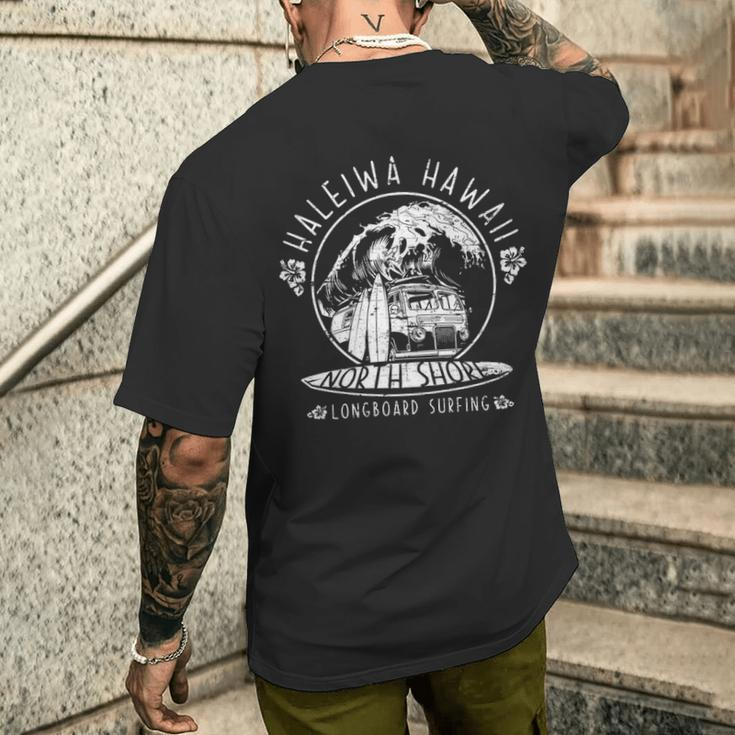 Haleiwa Hawaii Surfer North Shore Oahu Longboard Surfing Men's T-shirt Back Print Gifts for Him