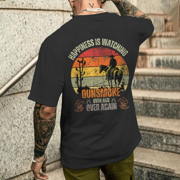 Happiness Is Watching Gun-Smoke Over And Vintage Cowboys Men's T-shirt Back Print Gifts for Him