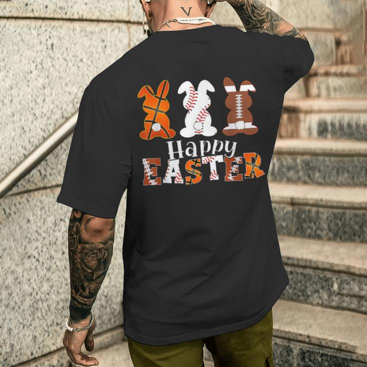 Happy Easter Baseball Football Basketball Bunny Rabbit Boys Men's T-shirt Back Print Gifts for Him