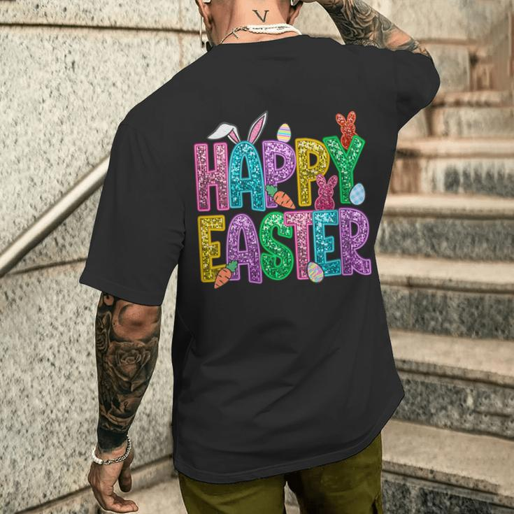 Happy Easter Bling Bling Sayings Egg Bunny Men's T-shirt Back Print Gifts for Him