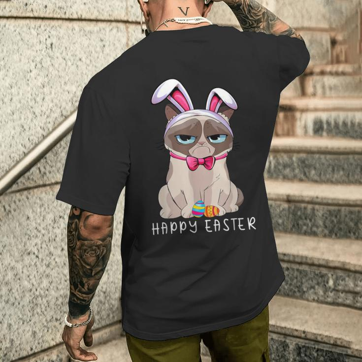 Happy Easter Bunny Pajama Dress Cat Grumpy Rabbit Ears Men's T-shirt Back Print Gifts for Him