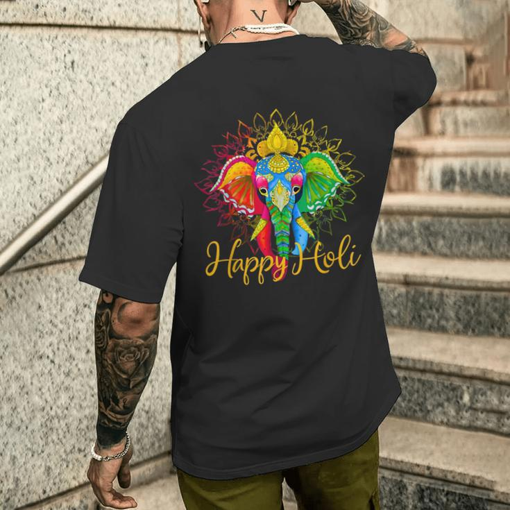 Happy Holi Festival India Colors Elephant Hindu Spring 2024 Men's T-shirt Back Print Gifts for Him