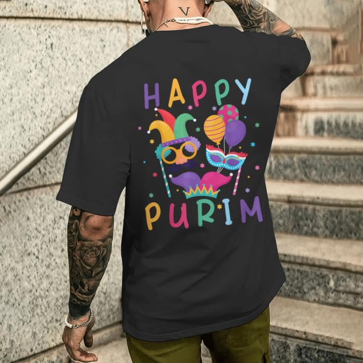 Happy Purim Jewish Purim Costume Men's T-shirt Back Print Gifts for Him