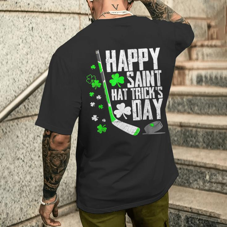 Happy Saint Hat Trick's Day Ice Hockey St Patrick's Men's T-shirt Back Print Gifts for Him