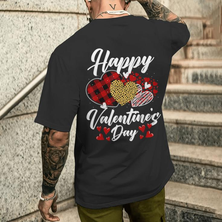 Happy Valentine's Day Hearts With Leopard Plaid Valentine Men's T-shirt Back Print Gifts for Him