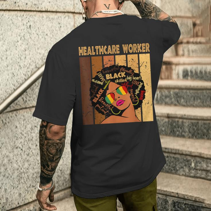 Healthcare Worker Afro African American Black History Month Men's T-shirt Back Print Gifts for Him