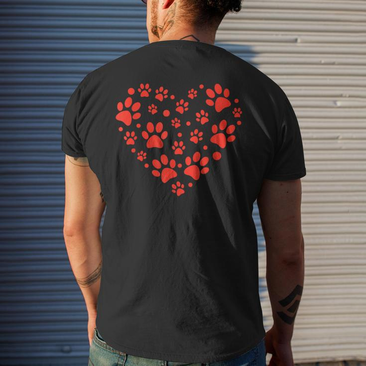 Heart Paw Print Valentines Cute Dog Love Doggie Puppy Lover Men's T-shirt Back Print Gifts for Him