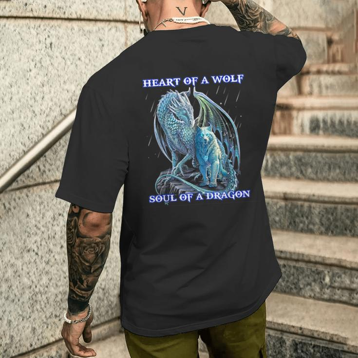 Heart Of Wolf Soul Of A Dragon Men's T-shirt Back Print Gifts for Him