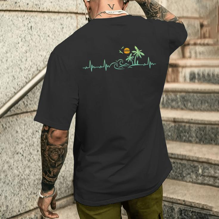 Heartbeat Palm Tree Retro Tropical Beach Island Trees Men's T-shirt Back Print Gifts for Him