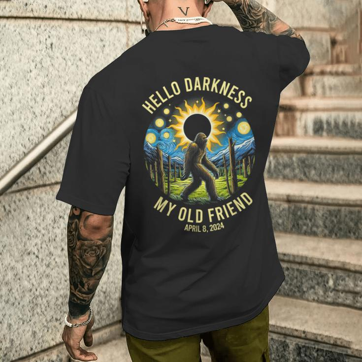 Hello Darkness My Old Friend Bigfoot Solar Eclipse 2024 Men's T-shirt Back Print Gifts for Him