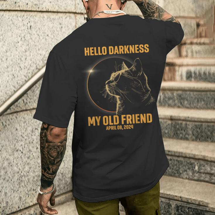 Hello Darkness My Old Friend Cat Solar Eclipse April 08 2024 Men's T-shirt Back Print Gifts for Him