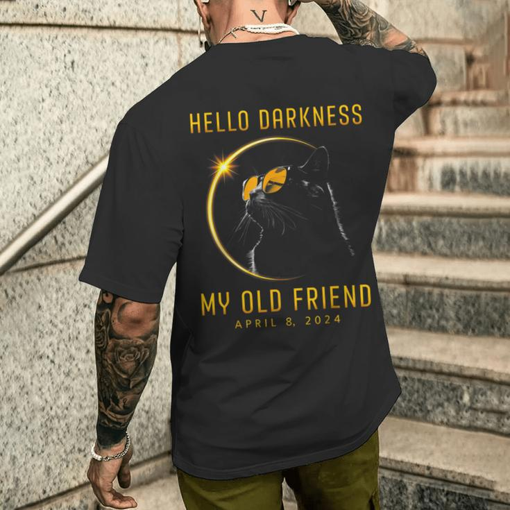 Hello Darkness My Old Friend Solar Eclipse 2024 Cat Lovers Men's T-shirt Back Print Gifts for Him