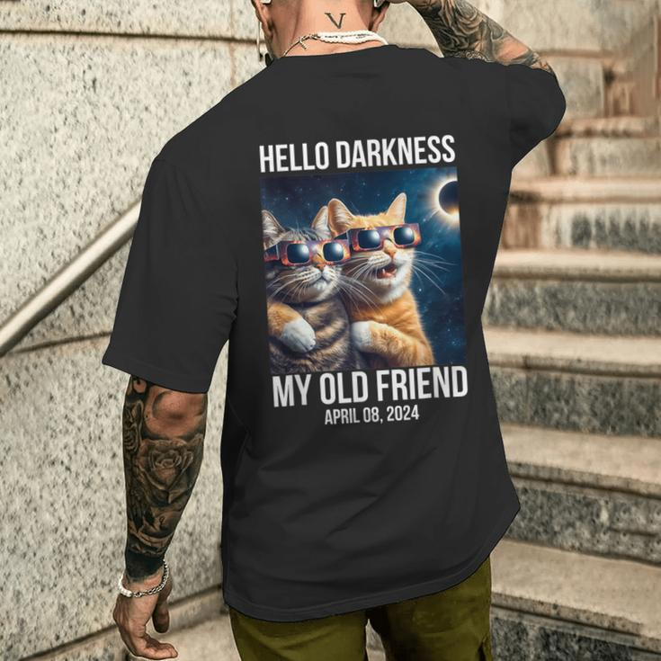 Hello Darkness My Old Friend Solar Eclipse April 08 2024 Cat Men's T-shirt Back Print Gifts for Him