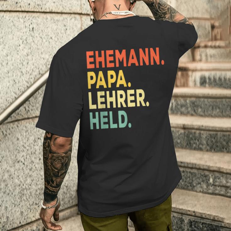 Herren Ehemann Papa Lehrer Held Retro-Jahrgangatertag T-Shirt mit Rückendruck Geschenke für Ihn