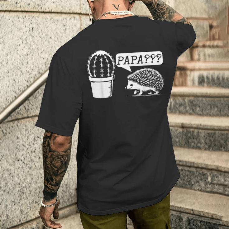 Herren Geschenkidee Papa Kaktus Igel Lustiges Grafikdesign T-Shirt mit Rückendruck Geschenke für Ihn