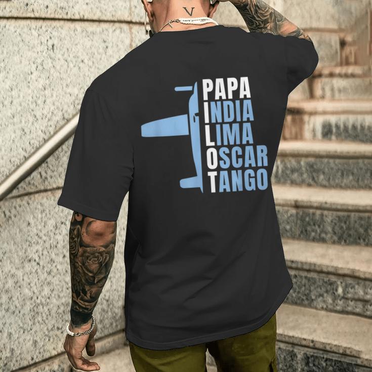 Herren Papa Pilot Phonetisches Alphabet Für Papa Pilotenater Flieger T-Shirt mit Rückendruck Geschenke für Ihn