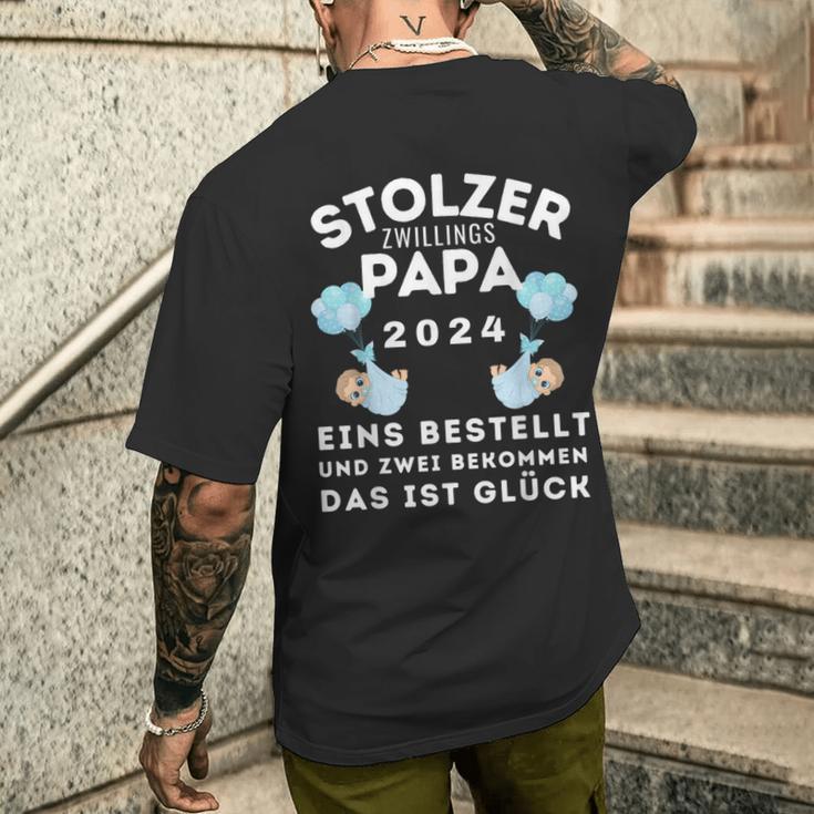 Herren Papaon Zwillingen 2024On Zwillingsjungen Zumatertag T-Shirt mit Rückendruck Geschenke für Ihn