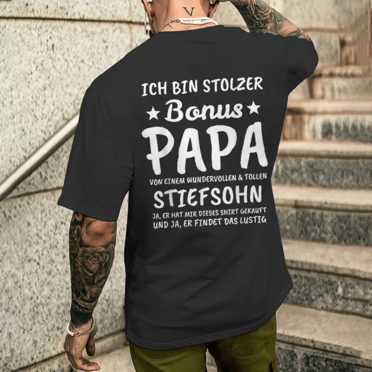 Herren Stiefvater Stiefsohn Bonus Papa T-Shirt mit Rückendruck Geschenke für Ihn