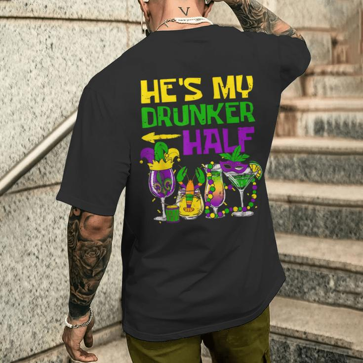 He's My Drunker Half Mardi Gras Matching Couple Boyfriend Men's T-shirt Back Print Gifts for Him