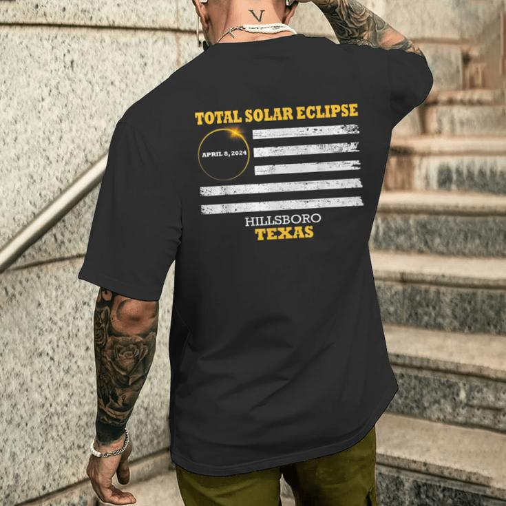 Hillsboro Texas Solar Eclipse 2024 Us Flag Men's T-shirt Back Print Gifts for Him