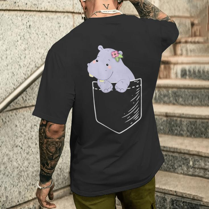 Hippopotamus in Tasche Schwarzes Kurzärmliges Herren-T-Kurzärmliges Herren-T-Shirt, Lustiges Tiermotiv Tee Geschenke für Ihn