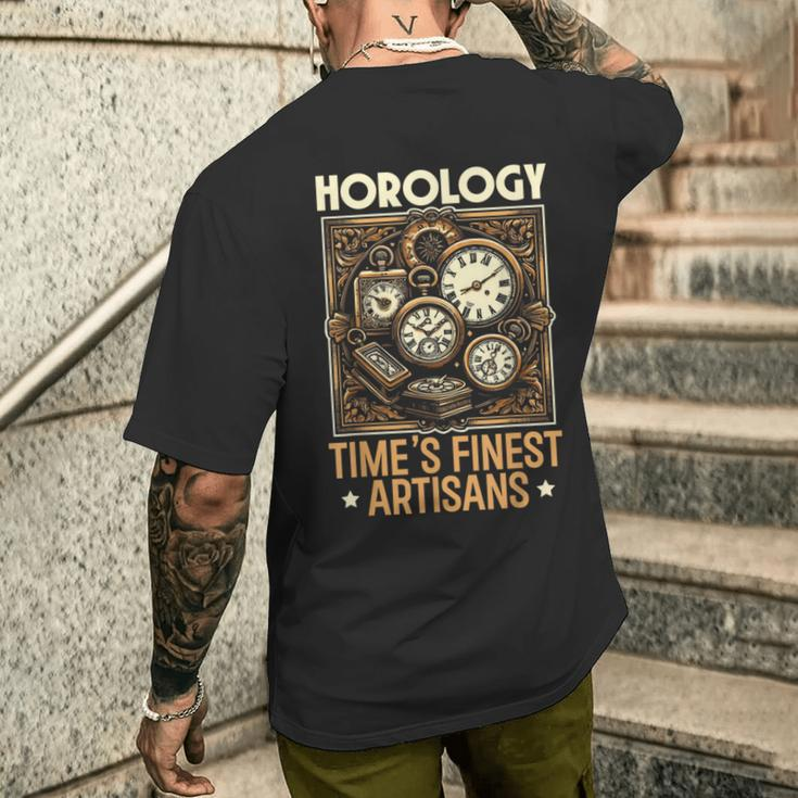 Horology Watch Collector Clock Lover Watchmaker Horologist Men's T-shirt Back Print Funny Gifts