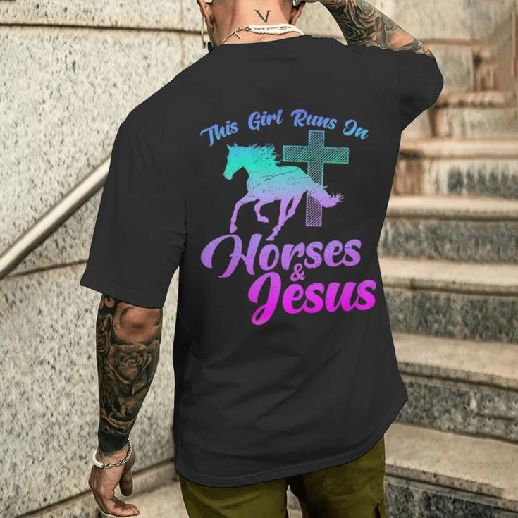 Horse Riding This Girl Runs Horses & Jesus Christian Men's T-shirt Back Print Gifts for Him
