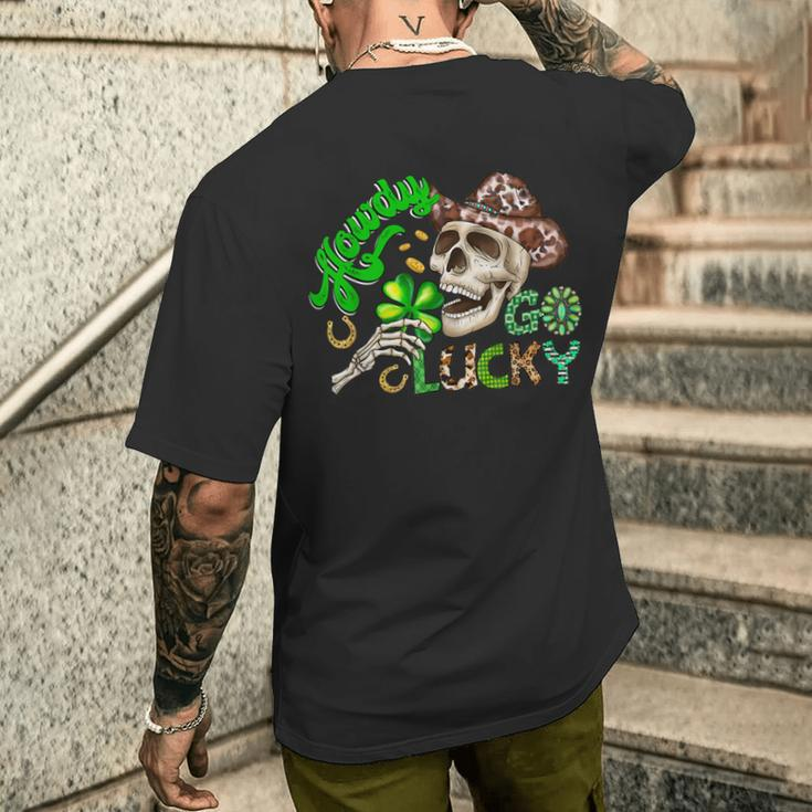 Howdy Go Lucky Leopard St Patrick's Day Western Cowboy Women Men's T-shirt Back Print Gifts for Him