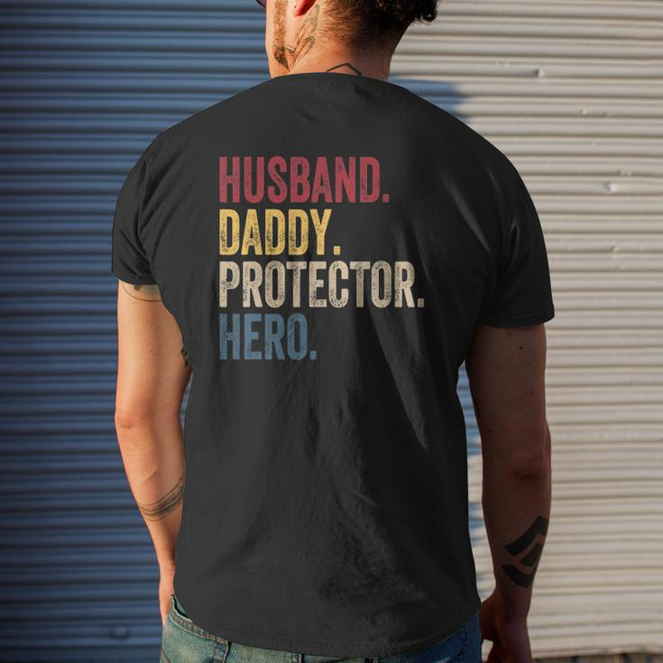 Husband Daddy Protector Hero Fathers Day Vintage Mens Back Print T-shirt Gifts for Him