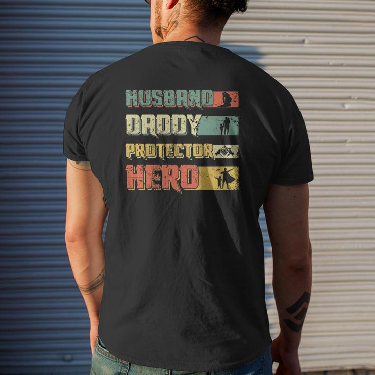Husband Daddy Protector Hero Retro Vintage Father's Day Mens Back Print T-shirt Gifts for Him