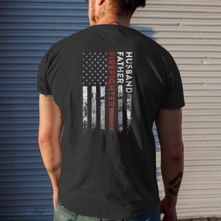 Husband Father Firefighter Thin Red Line American Flag Mens Back Print T-shirt Gifts for Him