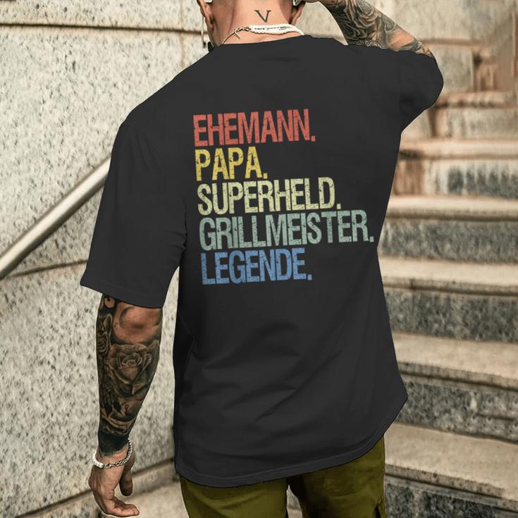 Husband Papa Grillmeister S T-Shirt mit Rückendruck Geschenke für Ihn