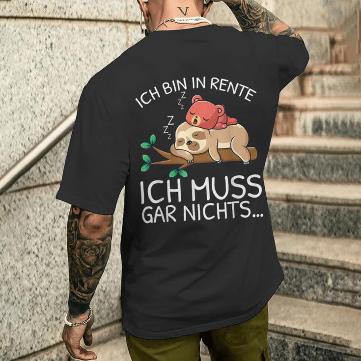 Ich Bin In Rente Ich Muss Gar Nichts Faultier German T-Shirt mit Rückendruck Geschenke für Ihn