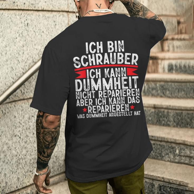 Ich Bin Schrauber Dummheit Nicht Reparieren Car Mechanic German T-Shirt mit Rückendruck Geschenke für Ihn