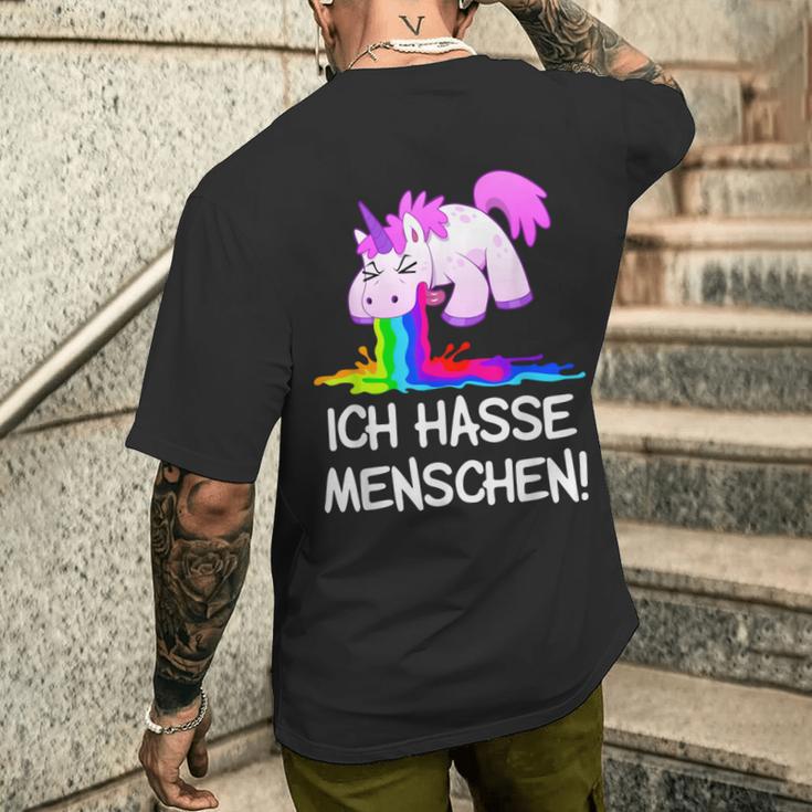 Ich Hasse Menschen Kotzendes Einhorn Unicorn Fun T-Shirt mit Rückendruck Geschenke für Ihn