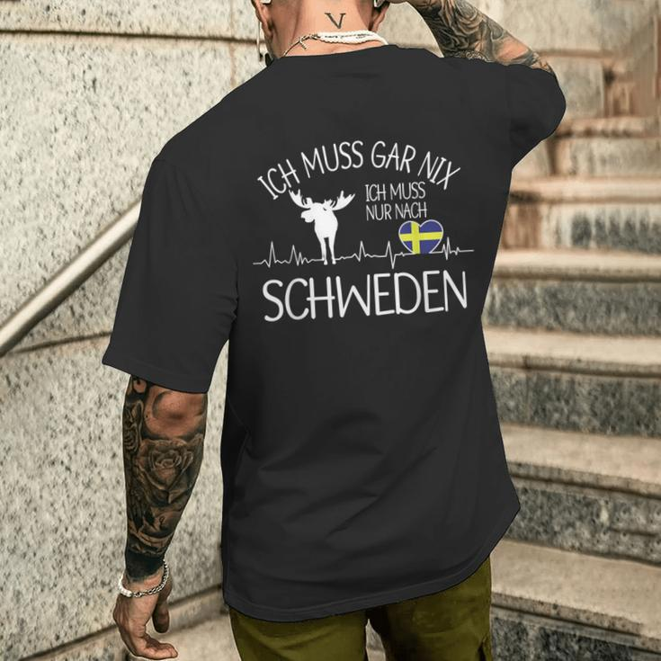 Ich Muss Nur Nach Sweden Ich Muss Gar Nix T-Shirt mit Rückendruck Geschenke für Ihn