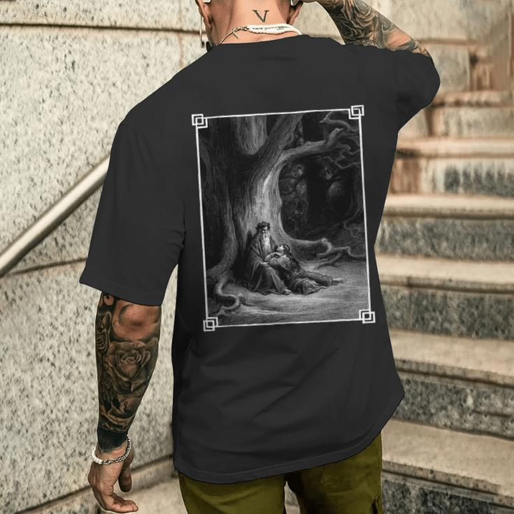 Idyllen Des Königs Gotisch Okkulten Heidnischen Gustave Dore Mittelalter T-Shirt mit Rückendruck Geschenke für Ihn