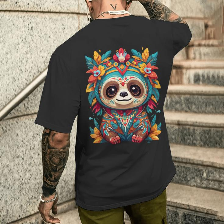 Ikonische Faultier Mexiko Dia De Muertos Ästhetik T-Shirt mit Rückendruck Geschenke für Ihn