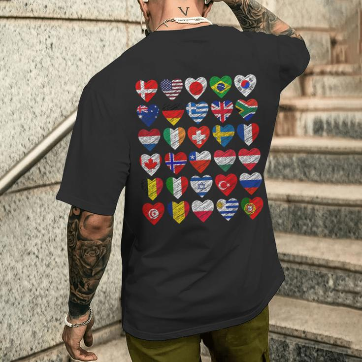 International Flags World Cute Hearts Countries Men's T-shirt Back Print Funny Gifts