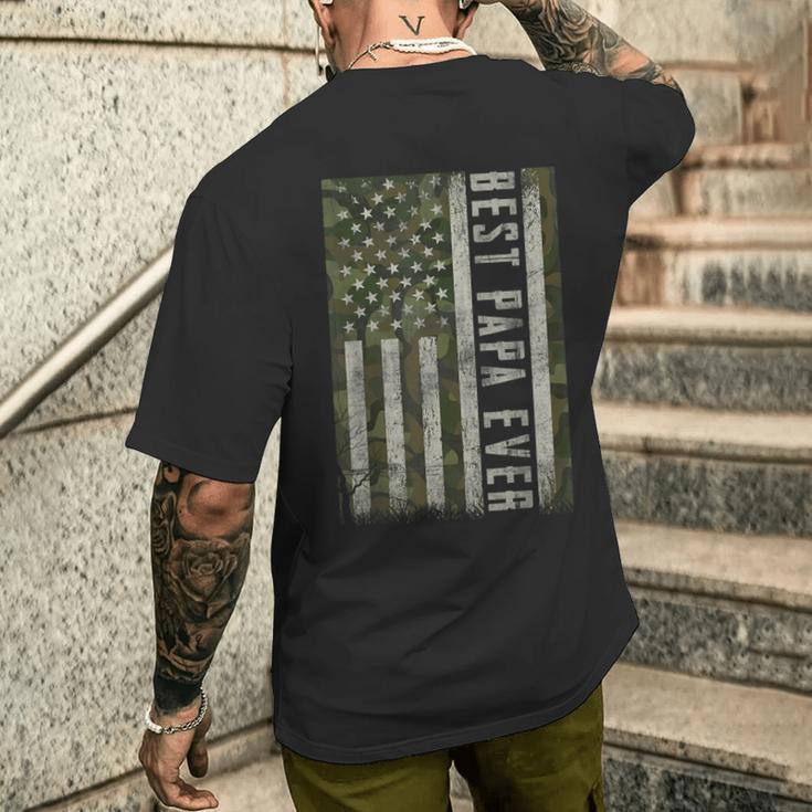 Intotheamintage Best Papa Ever Retro Us-Flagge Hirsch T-Shirt mit Rückendruck Geschenke für Ihn