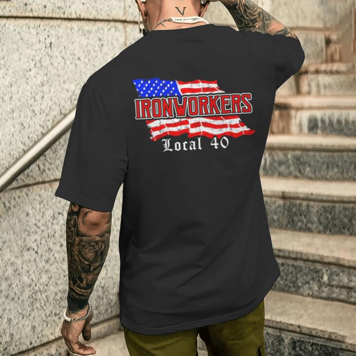 Ironworkers Local 580 Nyc American Flag Patriotic Men's T-shirt Back Print Gifts for Him
