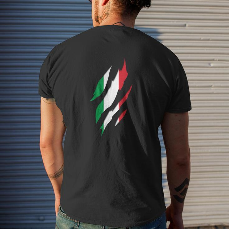 Italy Italian Flag Claw Marks Italian Roots & Heritage Mens Back Print T-shirt Gifts for Him