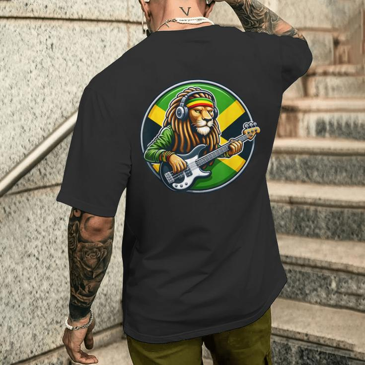 Jamaica Rastafarian Lion Playing Guitar Reggae Jamaican 2024 Men's T-shirt Back Print Gifts for Him