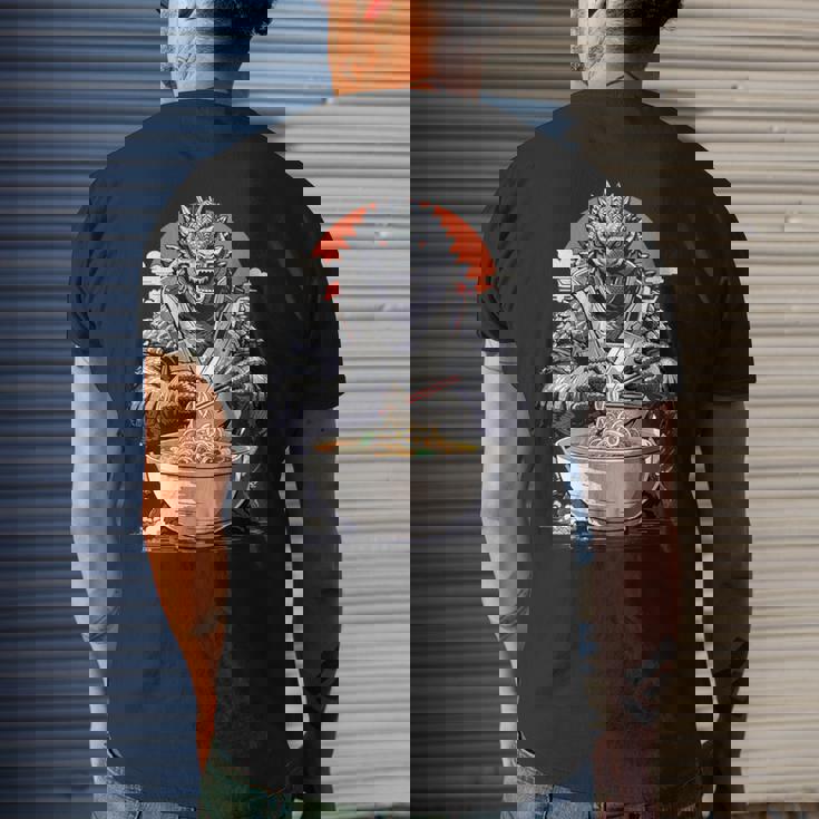 Japanese Monster Kaiju Eating Ramen Men's T-shirt Back Print Gifts for Him Japanese Monster Kaiju Eating Ramen Men's T-shirt Back Print Gifts for Him