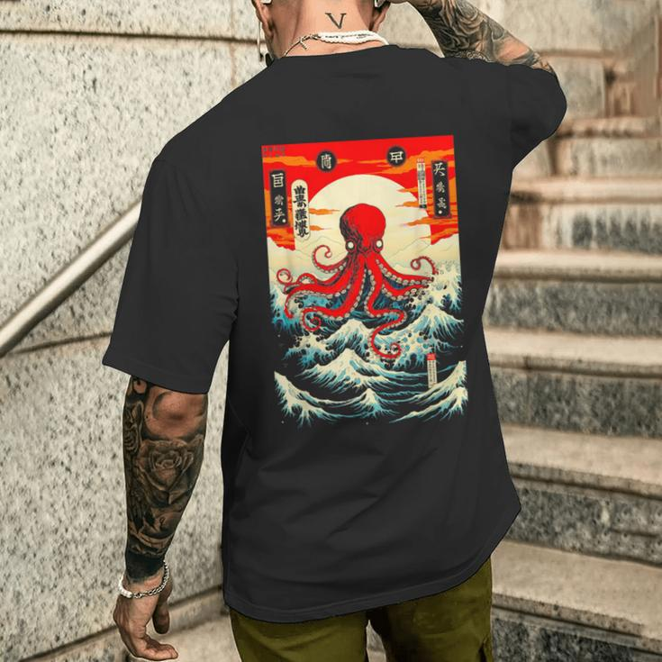 Japanese Octopus Waves Sun Japan Anime Travel Souvenir Men's T-shirt Back Print Gifts for Him