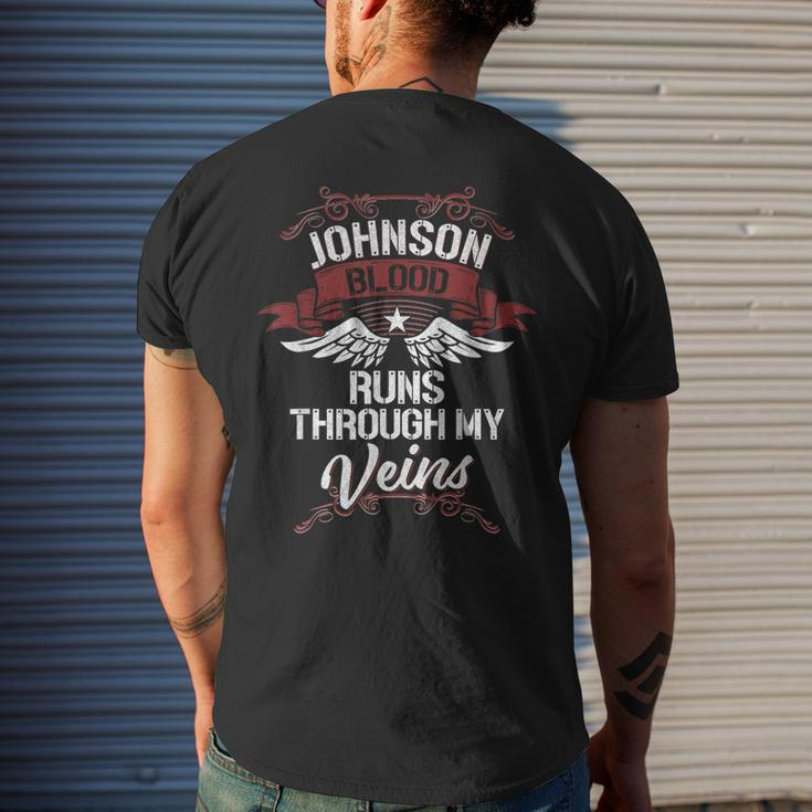 Johnson Blood Runs Through My Veins Last Name Family Men's T-shirt Back Print Gifts for Him