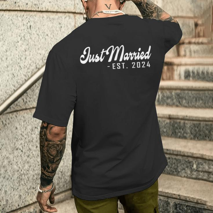 Just Married 2024 Honeymoon Wedding Couples Fiancee Men's T-shirt Back Print Gifts for Him