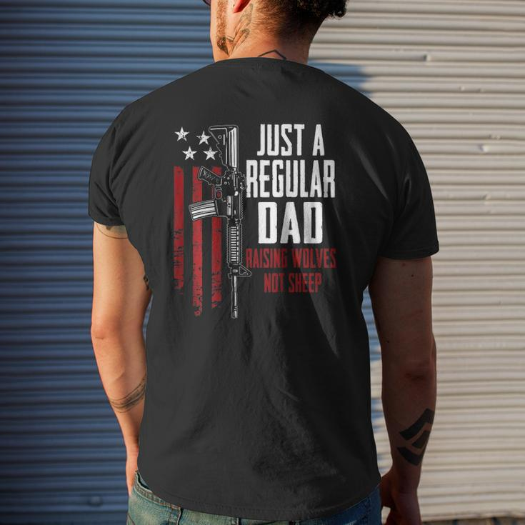 Just A Regular Dad Raising Wolves Not Sheep Guns On Back Mens Back Print T-shirt Gifts for Him